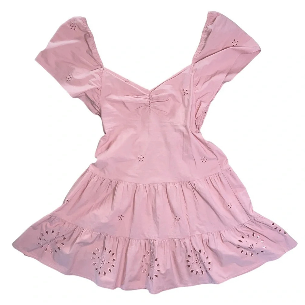 ZARA Blush Pink Mini Sundress Cutwork Embroidery Size Small Preppy Summer